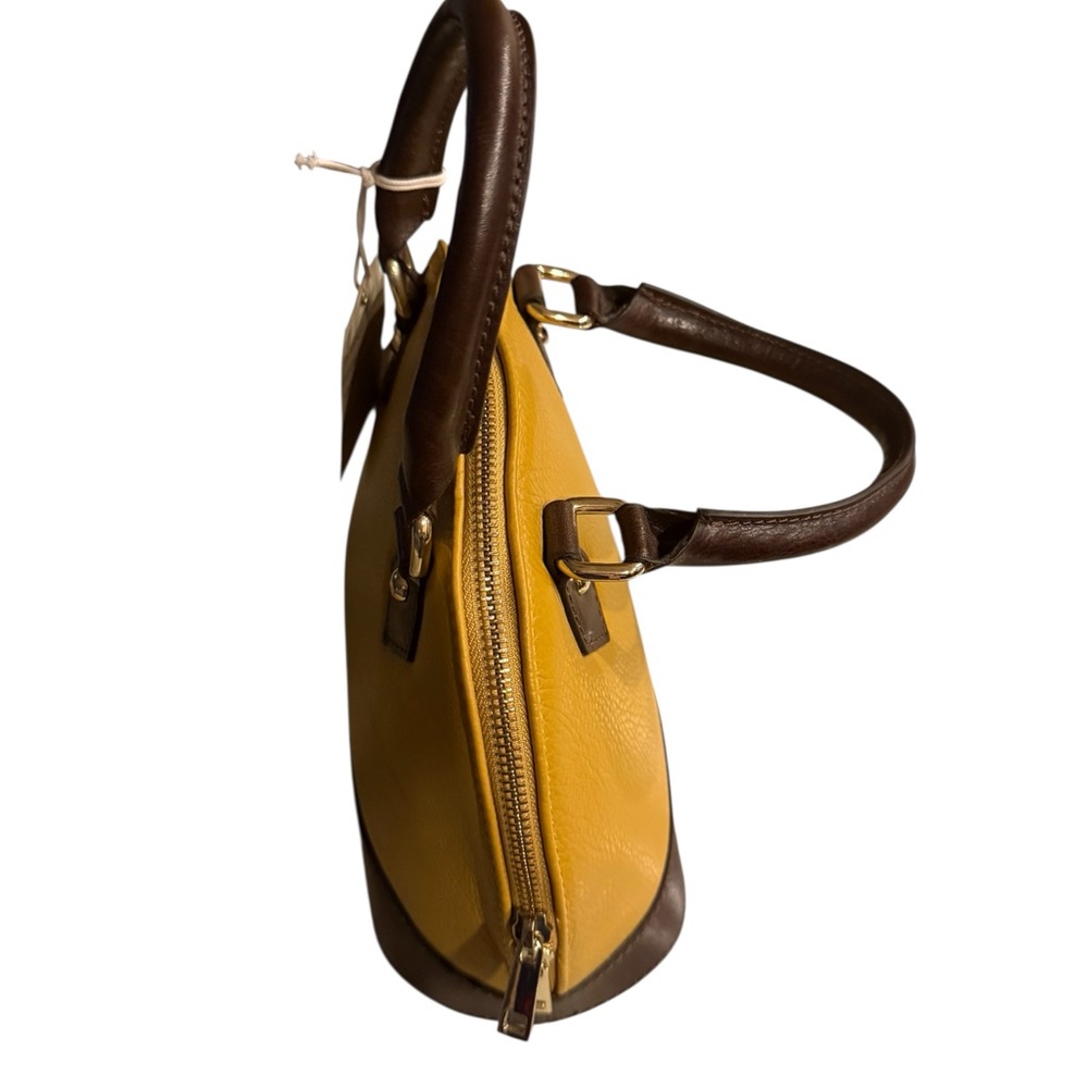 Divina Firenze Italian Leather Mini Satchel Yellow Brown NWT - Picture 4 of 5